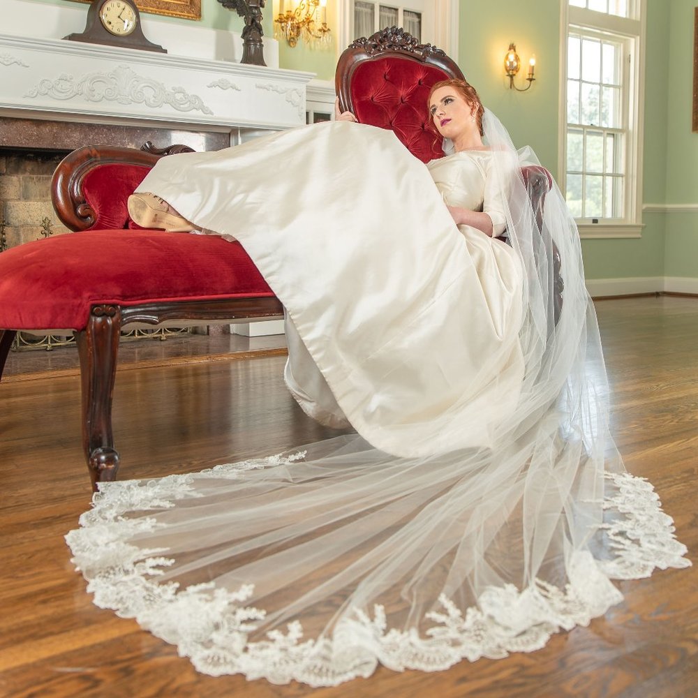 Cathedral Length Ivory Lace Edge Wedding Veil